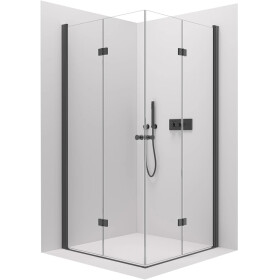 CERANO - Sprchovací kút Volpe Duo Ľ/P - 6 mm - čierna matná, transparentné sklo - 80x70x190 - zalamovacie CER-480145
