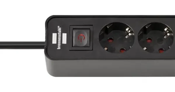 Brennenstuhl Ecolor predlžovačka 4 zásuvky čierna / Predlžovací kábel / 2x USB-C / 1,5 m / bezpečnostný vypínač (1153240106)