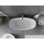 MEXEN/S - Olea voľne stojaca vaňa vzor 170 x 80, biela, sifón a prepad meď kartáčovaná 52821708000-65