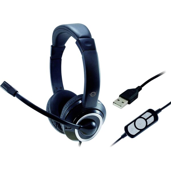 Conceptronic Polona USB Headset čierna / drôtový headset s ovládaním / mikrofón / 32 ohm / USB 2.0 / 2m (120838507)