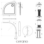 CERANO - Sprchová vanička štvrťkruhová Brio - SMC/minerálny kompozit - štruktúrovaná biela - 80x80x4 + čelný panel + nožičky CER-035080