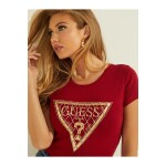 GUESS tričko Mesh Chain Logo Tee červené XS Vínová