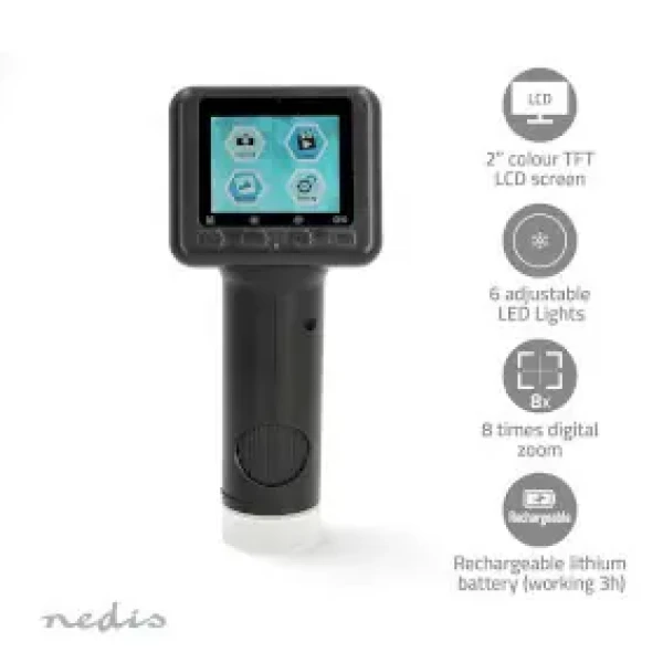 Nedis Microscope Camera čierna / Ručný digitálny mikroskop / 1080P / 48MP / 2 "farebný TFT LCD (MCAM2424BK)