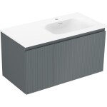 MEXEN/S - Rivel kúpeľňová skrinka 90 cm s umývadlom Vela pravá, 1S, 1D, reliéf, grafit mat/biela mat 91A23-09047-3-BBFF66-W23P01