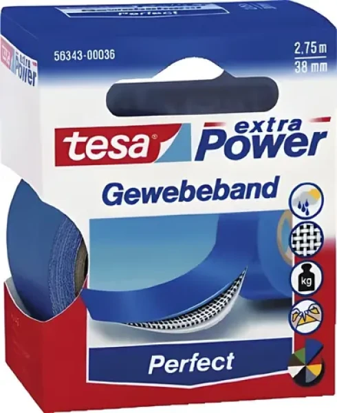 Tesa Extra Power Perfect modrá / Textilná lepiaca páska / 38 mm x 2,75 m (56343-00036-04)