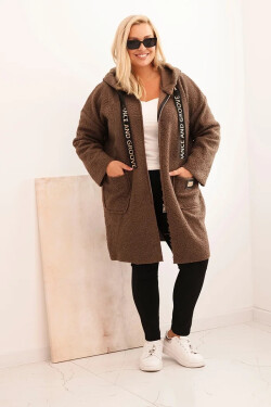 Dámska bunda Plus Size s kapucňou a vreckami camel UNI