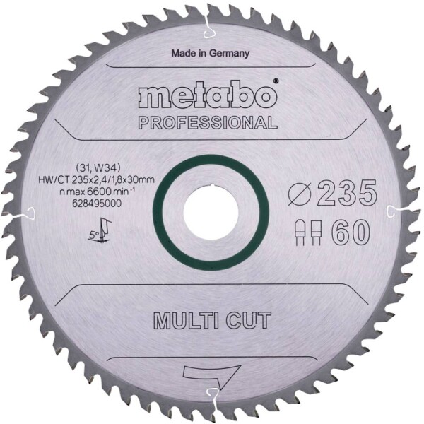 Metabo 628495000 pílový kotúč 235 x 30 x 2.4 mm Počet zubov (na palec): 60 1 ks; 628495000