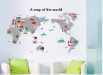 Veselá Stena Samolepka Mapa Sveta s vlajkami