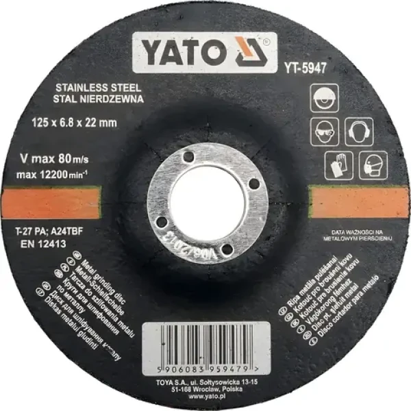 YATO Kotúč brúsny na kov 125 x 22 x 6,8 mm vypuklý Inox / Brúsny kotúč / Nerezová oceľ / 6 ks