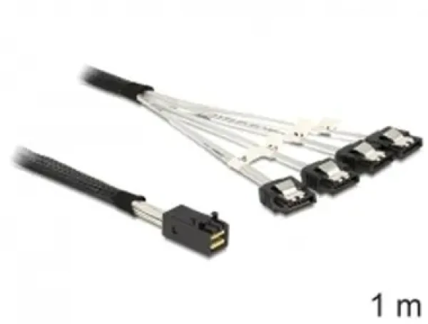 DeLock Kábel Mini SAS HD x 4 SFF 8643 samec 4 x SATA 7 Pin samica / 1m (83393)