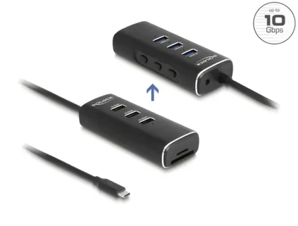 DeLock USB Hub 10 Gbps s USB-C konektorom / USB hub / 3 porty / SD + microSD čítačka kariet / kábel 60cm (64234)