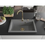 MEXEN/S MEXEN/S - Elix granitový drez 1-miska 700 x 500 mm, sivý, sifón zlatá 6526701005-71-G