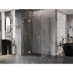 MEXEN/S - Lunar L sprchový kút dvere krídlové ľavá 70 x 80, transparent, zlato kartáčovaná 834L-070-080-55-00-L