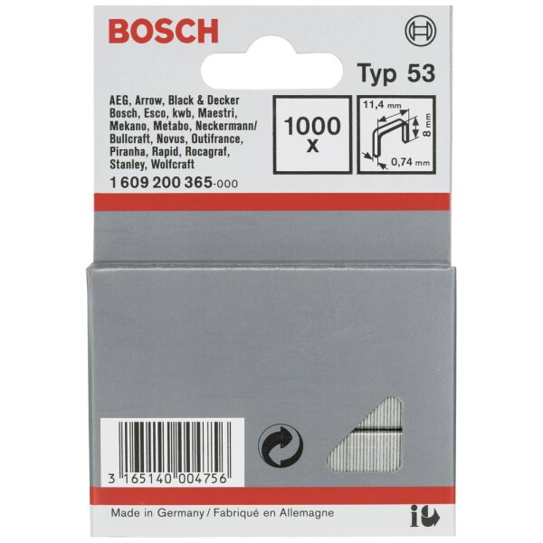 Spona z jemného drôtu, typ 53 1000 ks Bosch Accessories 1609200365 Rozmery (d x š) 8 mm x 11.40 mm; 1609200365