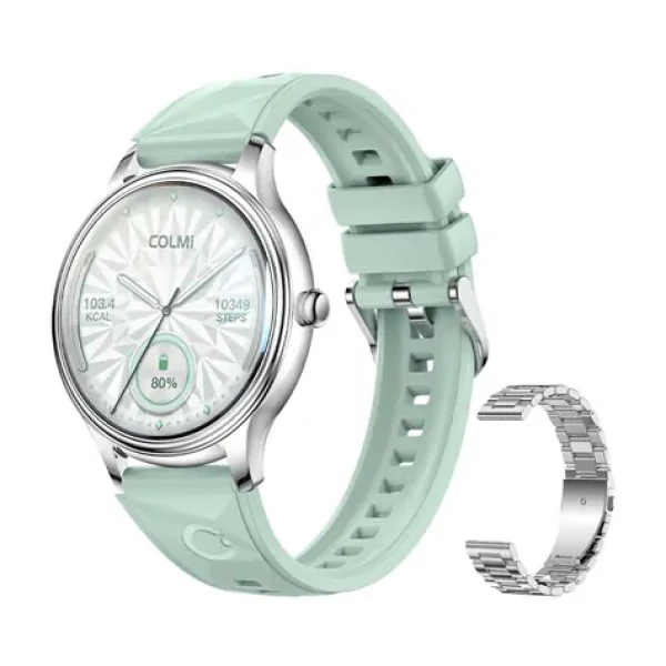 Colmi L28 strieborno-zelené, strieborný oceľový remienok / Chytré hodinky / AMOLED / Bluetooth hovory / IP68 (L28 Silver-green)