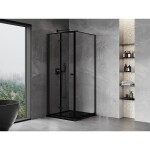 MEXEN/S - Mist-F sprchovací kút skladacie dvere ľavá 70 x 70, čierna okraj, čierna 8A6T-070-070-70-70-L