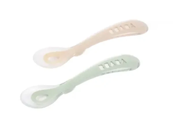 Beaba Lyžičky silikónové 2 ks s puzdrom Clay/Misty Green (913628BB)