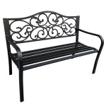Mamido Záhradná kovová lavica pre 3 osoby dekoratívna čierna