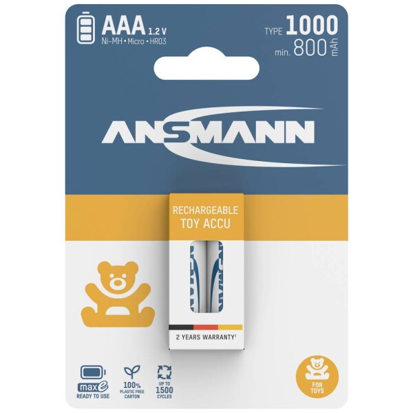 Ansmann 1311-0029 mikrotužkový akumulátor typu AAA Ni-MH 800 mAh 1.2 V 2 ks; 1311-0029