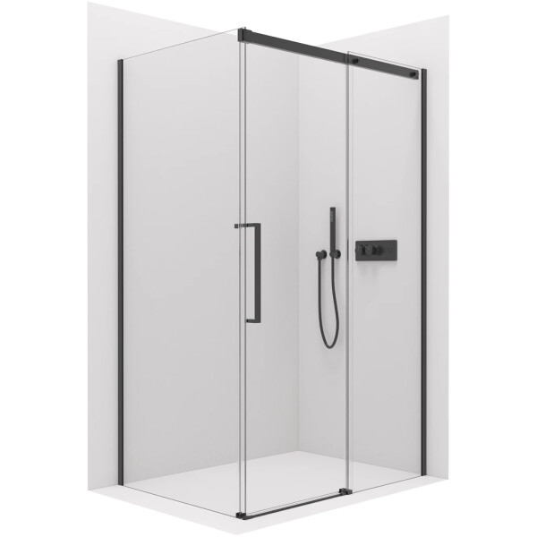 CERANO - Sprchovací kút Lantono L/P - 8 mm - Soft-Close - čierna matná, transparentné sklo - 160x90x195 - posuvný CER-433220
