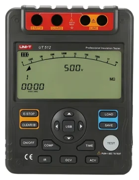 UNI-T UT512 / Merač izolačného odporu / do 100 G? / 2500 V / pamäť 18 meraní / USB (UT512)