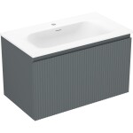 MEXEN/S - Rivel kúpeľňová skrinka 80 cm s umývadlom Vela, 1 šuplík, reliéf, grafit mat/biela mat 91A20-08047-1-BF66-W23M01
