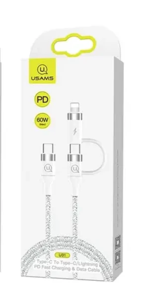 USAMS SJ403 U31 Dátový Kábel Type-C - Type-C (Lightning) biela (6958444984599)