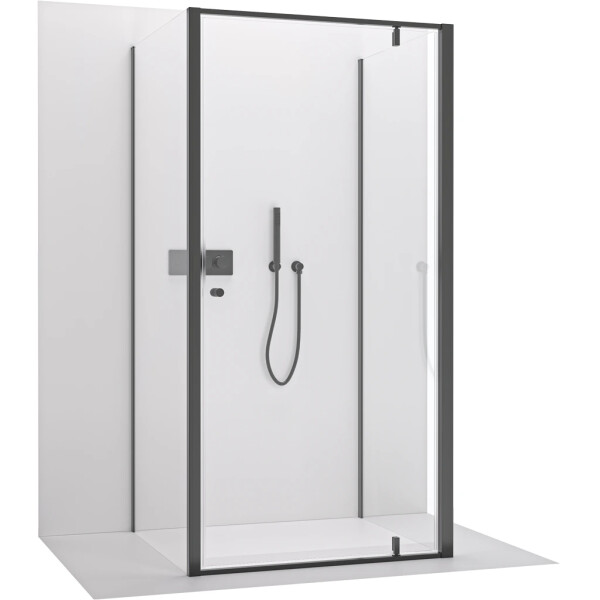 CERANO - Trojstenný sprchovací kút Ferri UL/P - 6 mm - čierna matná, transparentné sklo - 100x100x195 - pivotový CER-8050BD7850