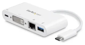 StarTech Multiport adaptér USB-C na DVI, RJ45 a USB-A bílá / Adaptér / DVI-I / RJ45 Ethernet / USB-A 3.2 (DKT30CDVPD)