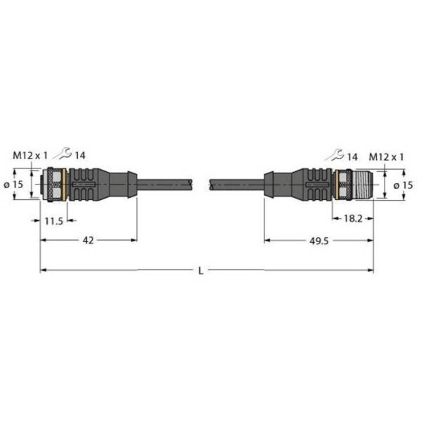 Turck RKC4.4T-1-RSC4.4T/TXL3013 upravený zástrčkový konektor pre senzory - aktory, 6630918, piny: 4, 1 m, 10 ks; 6630918