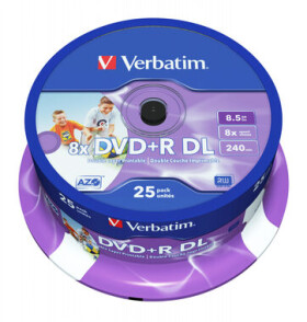 Verbatim 25ks DVD+R DL 8.5GB 8x / Injekt Printable / Spindl (43667)