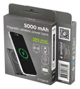 Magnetická bezdrôtová powerbanka 5000 mAh čierna / Powerbanka / 15 W bezdrôtovo / LCD displej (PB05-WPC15M-LCD-01)