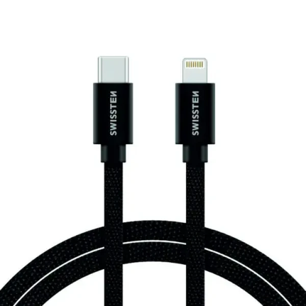 SWISSTEN TEXTILE dátový kábel USB-C - LIGHTNING 2m čierna (71529201)