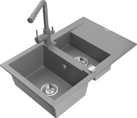 MEXEN/S - Gaspar granitový drez 1.5 s odkvapkávačom vrátane batérie Duero, šedá 6507-71-671600-71