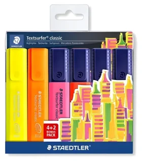 Staedtler Textsurfer Classic / Zvýrazňovač / sada 6 ks (4+2) / šírka stopy 1-5 mm (364 SWP6P)