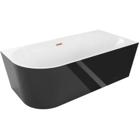 MEXEN/S - Mia voľne stojaca rohová vaňa pravá 140 x 75, biela/čierna, sifón a prepad meď kartáčovaná 52691407575P-65