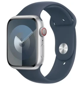 Apple Watch Series 9 GPS+Cellular 45mm Strieborné hliníkové telo - Búrkovo modrý športový remienok S/M / 140-190mm (MRMG3QC/A)