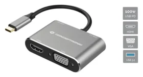Conceptronic USB-C dokovacia adaptér čierna / strieborná / Dokovacia stanica / HDMI 4K/30Hz / VGA / USB-A 3.0 / PD 100W (DONN16G)