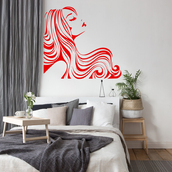 Veselá Stena Samolepka Žena z profilu Farba: červená, Veľkosť: 60 x 56 cm