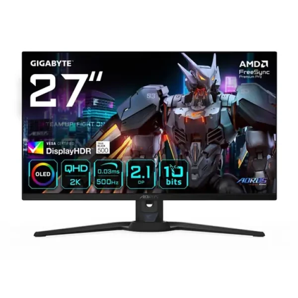 27" GIGABYTE AORUS FO27Q5P čierna / OLED / 2560x1440 / 500Hz / 0,03ms / HDMI + DP / VESA (FO27Q5P)