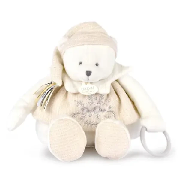 Doudou Darčeková sada Plyšový ľadový medvedík s krúžkom 30 cm béžový