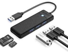 Orico PAPW3AT-U3 čierna / USB hub / 3x USB-A 3.0 / čítačka microSD / SD kariet / kábel 1 m