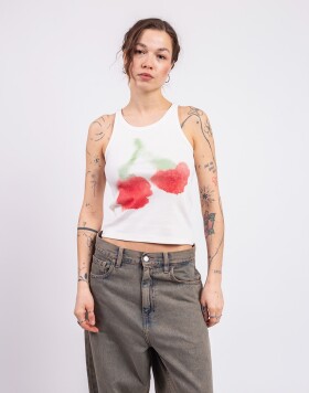 Thinking MU Blurry Cherry Harriet Top WHITE M