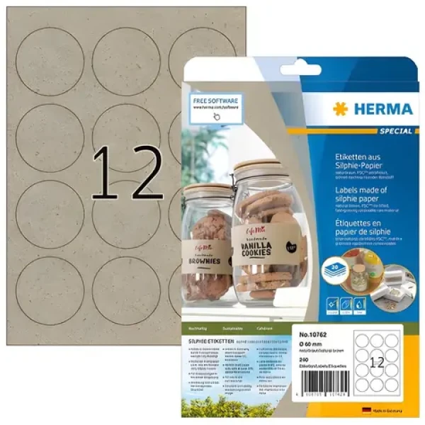 Herma Silphie etikety O 60 mm hnedá / Etikety / okrúhle / permanentné / 240 ks / 20 listov (10762)
