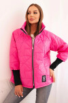 Dámska prešívaná bunda s krátkym strihom a stojacím golierom ružová UNI