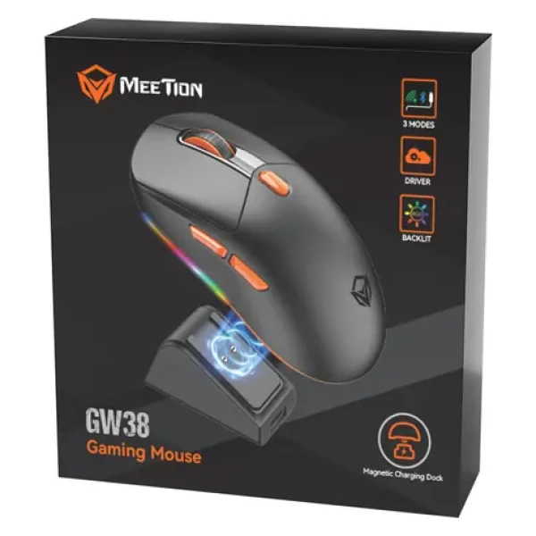Meetion GW38 čierna / Myš / Bezdrôtová / Tri-Mode / 8000 DPI / RGB (GW38)