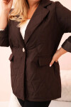 Dámska prešívaná bunda Plus Size s golierom a gombíkom Brown UNI