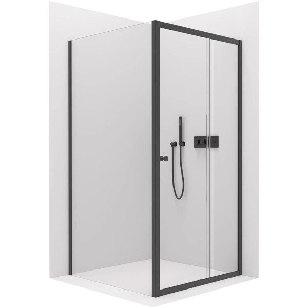 CERANO - Sprchovací kút Varone POINT Ľ/P - 6 mm - čierna matná, transparentné sklo - 130x90x195 - posuvný CER-DY505B-13090
