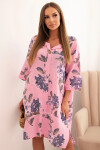 Dámske bavlnené šaty s kvetinovým vzorom a 3/4 rukávmi svetloružovej farby UNI