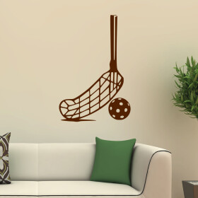 Veselá Stena Samolepka Florbalka a loptička Farba: hnedá, Veľkosť: 80 x 53 cm